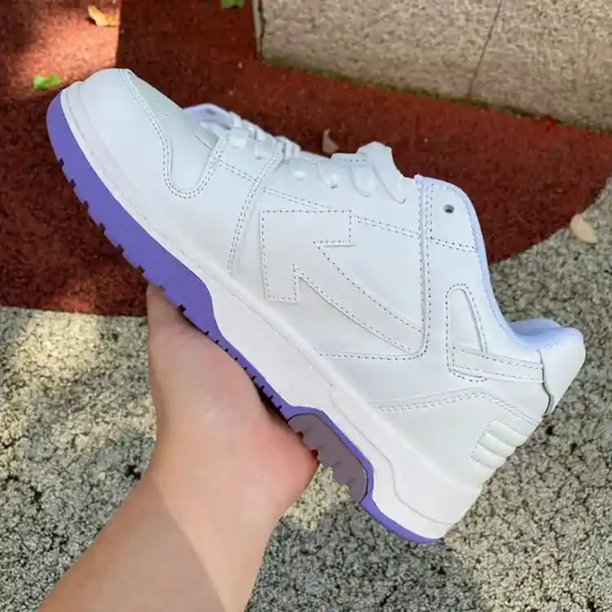 OW White Purple Hand-Painted OFF-WHITE Out Of Office Leather Low-Top Sneakers