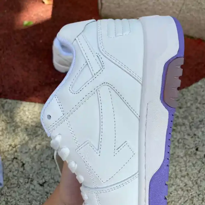 OW White Purple Hand-Painted OFF-WHITE Out Of Office Leather Low-Top Sneakers