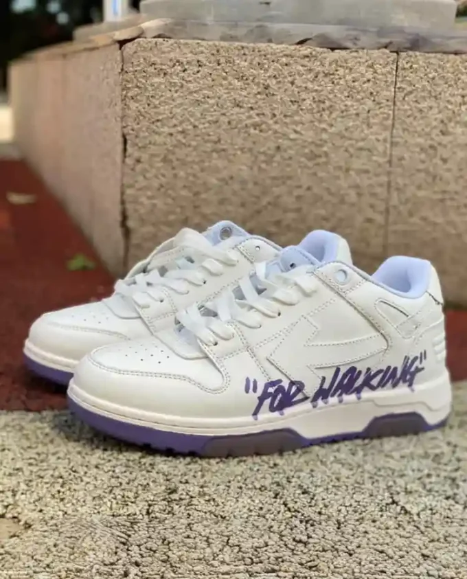 OW White Purple Hand-Painted OFF-WHITE Out Of Office Leather Low-Top Sneakers